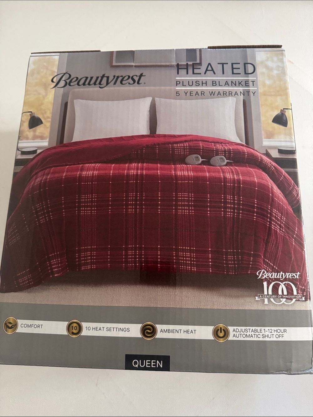 Heated Electric Blanket Queen Red Fleece Beautyrest - Picture 2 of 5